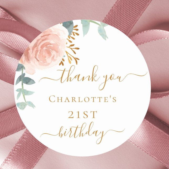 Birthday rose gold floral eucalyptus thank you classic round sticker (Creator Uploaded)