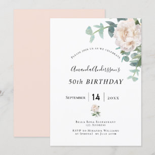 Birthday rose gold floral whitegreenery elegant invitation