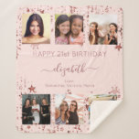 Birthday rose gold friends photo collage sherpa blanket<br><div class="desc">A gift from friends for a woman's 21st (or any age) birthday, celebrating her life with a collage of 6 of your high quality photos of her, her friends, family, interest or pets. Personalise and add her name, age 21 and your names. Dark rose gold text. A chic, feminine rose...</div>