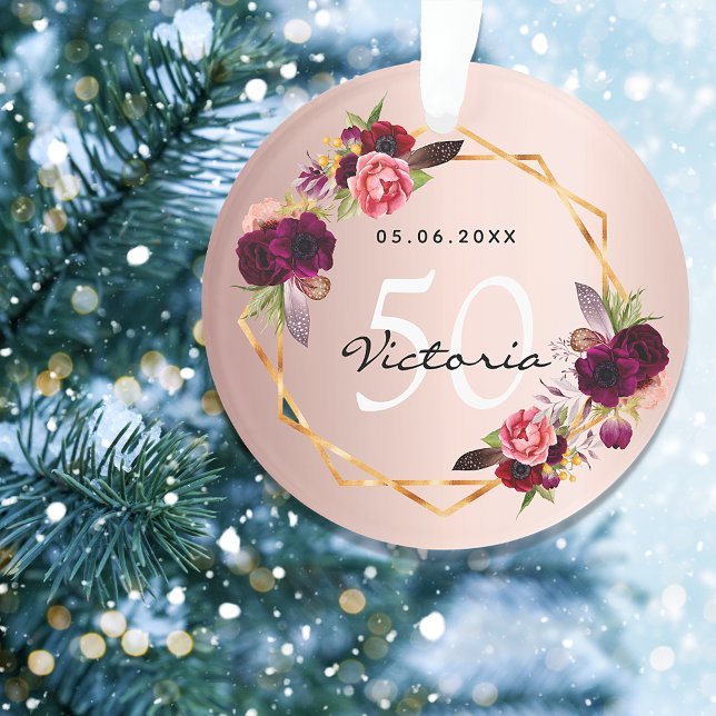 Birthday rose gold geometric burgundy florals chic ornament (Creator Uploaded)