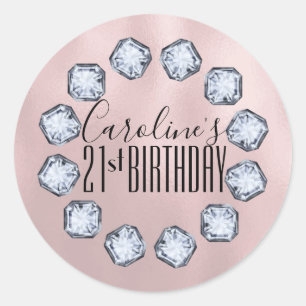 Birthday Rose gold Glass Texture Classic Round Sticker