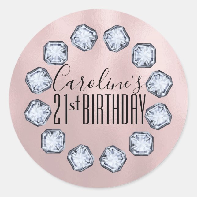 Birthday Rose gold Glass Texture Classic Round Sticker (Front)