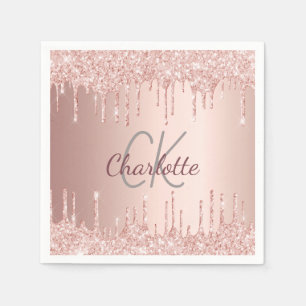 Birthday rose gold glitter drips monogram luxury napkin