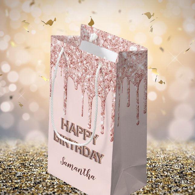 Birthday rose gold glitter drips monogram luxury  small gift bag (Creator Uploaded)