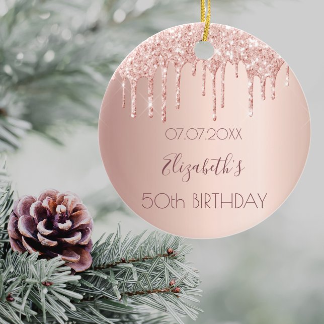 Birthday rose gold glitter drips pink 50 ceramic tree decoration (Creator Uploaded)
