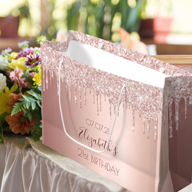 Birthday rose gold glitter drips pink girly large gift bag (Creator Uploaded)
