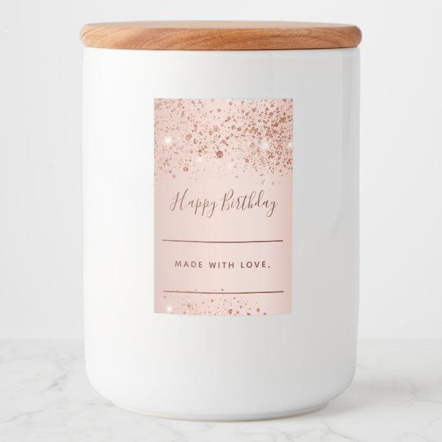 Birthday rose gold glitter dust homemade food label (Front)