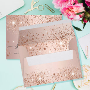 Birthday rose gold glitter dust metal monogram  envelope