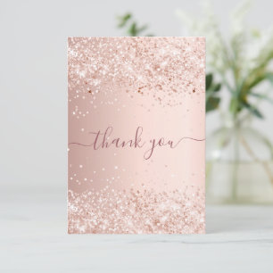 Birthday rose gold glitter dust thank you card