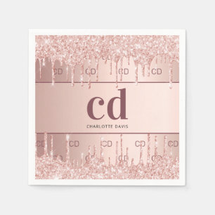 Birthday rose gold glitter monogram initials name napkin