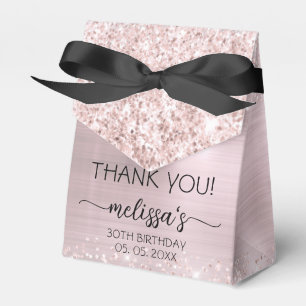 Birthday Rose Gold Glitter Monogram Name Thank You Favour Box
