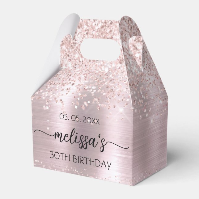 Birthday Rose Gold Glitter Pink Monogram Name Favour Box (Front Side)