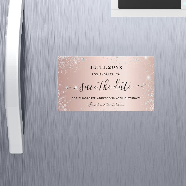 Birthday rose gold glitter save the date magnet (Creator Uploaded)