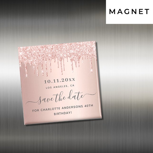 Birthday rose gold glitter save the date magnet (Creator Uploaded)