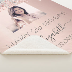 Birthday rose gold glitter silver blush photo sherpa blanket