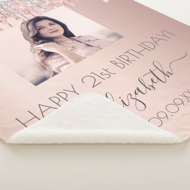 Birthday rose gold glitter silver blush photo sherpa blanket (3/4)