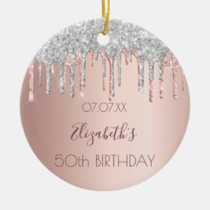 Birthday rose gold glitter silver sparkle ceramic tree decoration