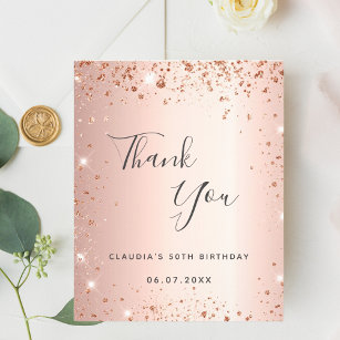 Birthday rose gold glitter thank you card budget