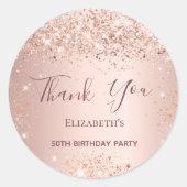 Birthday rose gold glitter thank you classic round sticker (Front)