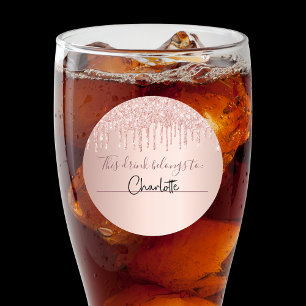 Birthday rose gold glitter this drink belongs to  classic round sticker