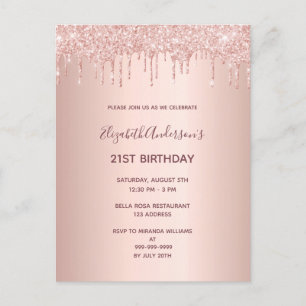 Birthday rose gold invitation postcard