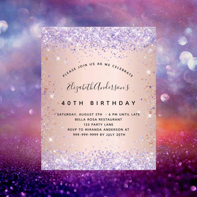 Birthday rose gold lavender budget invitation flyer (Creator Uploaded)