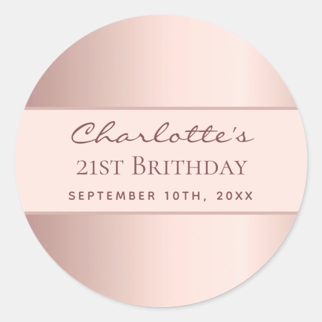 Birthday rose gold monogram elegant simple classic round sticker (Front)