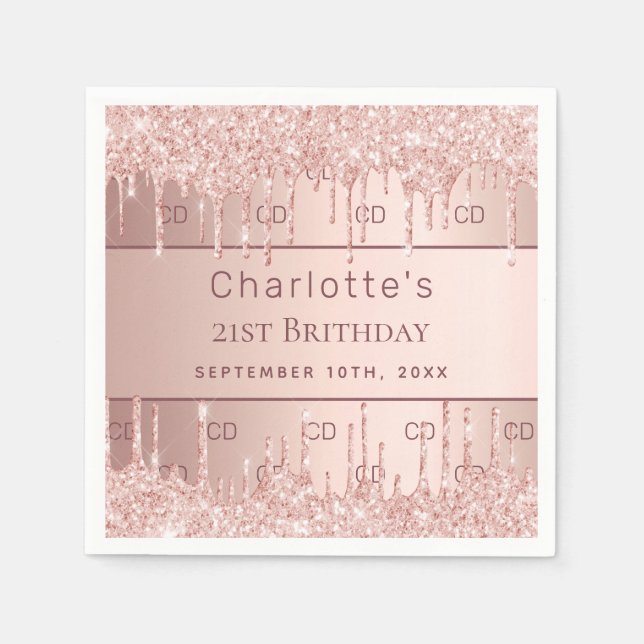 Birthday rose gold monogram initials name napkin (Front)
