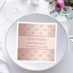 Birthday rose gold monogram initials name napkin