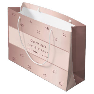 Birthday rose gold monogram large gift bag