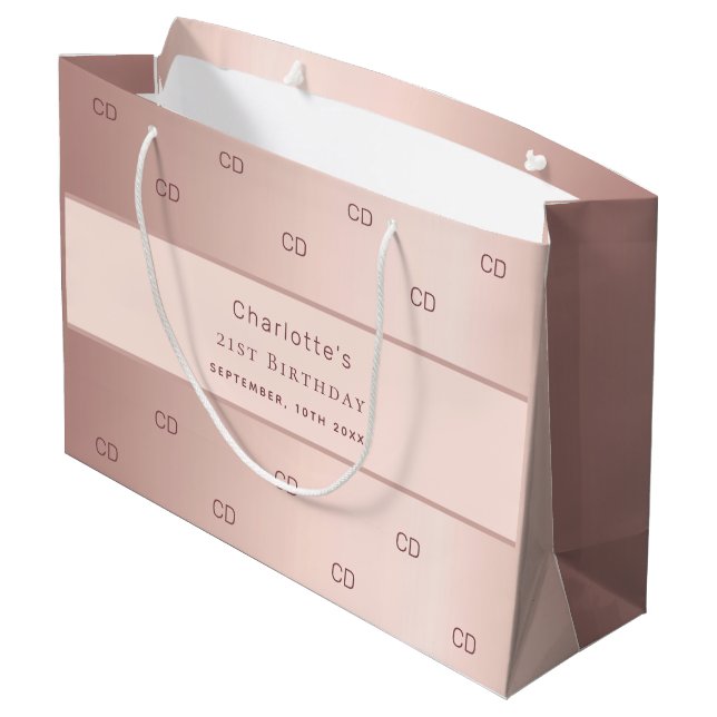 Birthday rose gold monogram large gift bag (Back Angled)