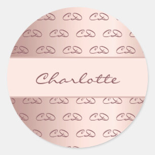Birthday rose gold monogram pattern initials name classic round sticker