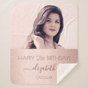 Birthday rose gold name photo sherpa blanket