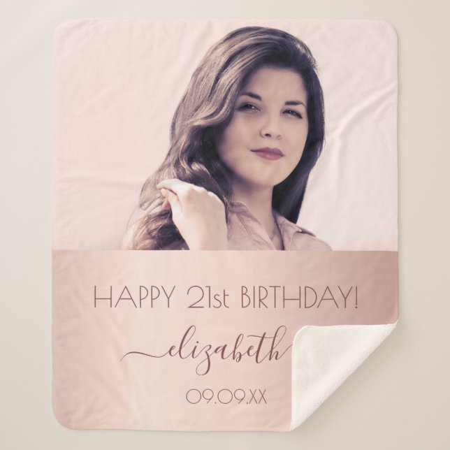 Birthday rose gold name photo sherpa blanket (Front)