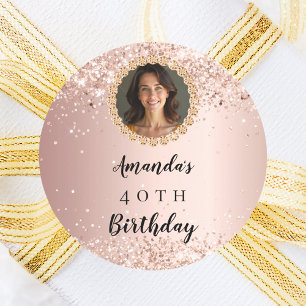 Birthday rose gold photo diamonds classic round sticker