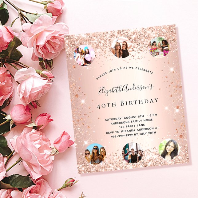 Birthday rose gold photo invitation (Creator Uploaded)