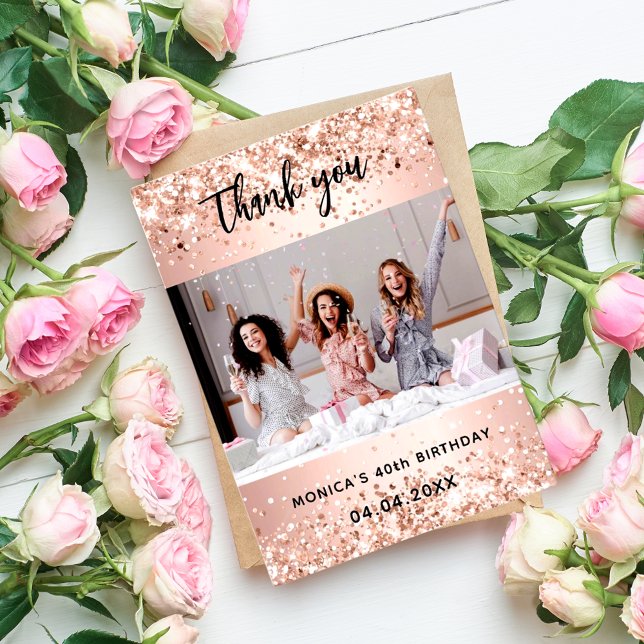 Birthday rose gold photo thank you card (Creator Uploaded)