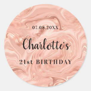 Birthday rose gold pink agate monogram classic round sticker