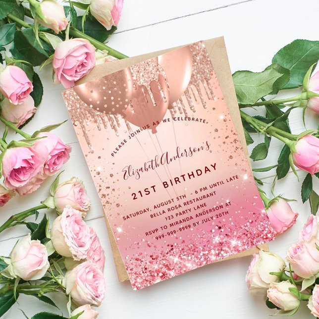 Birthday rose gold pink balloons  invitation (Creator Uploaded)
