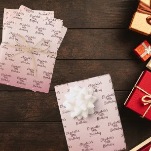 Birthday rose gold pink confetti name wrapping paper sheet