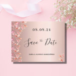 Birthday rose gold pink florals save the date postcard<br><div class="desc">An elegant and simple Save the Date card for a Quinceañera, 15th (or any age)birthday party. A chic rose gold faux metallic, foil looking background decorated pink and rose gold watercolored botanical florals. Templates for a date and name/age. Black coloured letters. The text: Save the Date is written with a...</div>