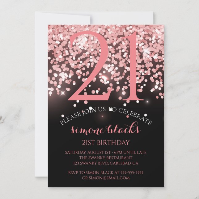 Birthday rose gold pink glitter glam 21st invitation (Front)