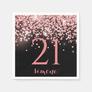 Birthday rose gold pink glitter glam 21st napkin