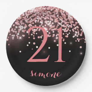 Birthday rose gold pink glitter glam 21st paper plate