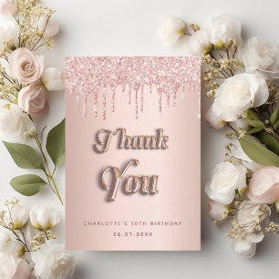 Birthday rose gold pink glitter luxurious thank you card