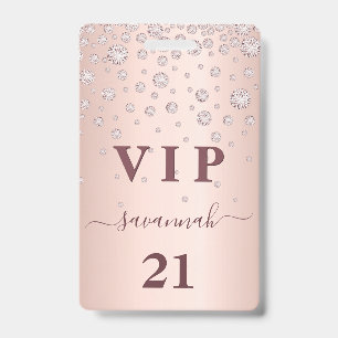 Birthday rose gold pink monogram vip luxury badge ID badge