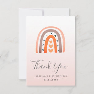 Birthday rose gold pink rainbow grey orange thank you card