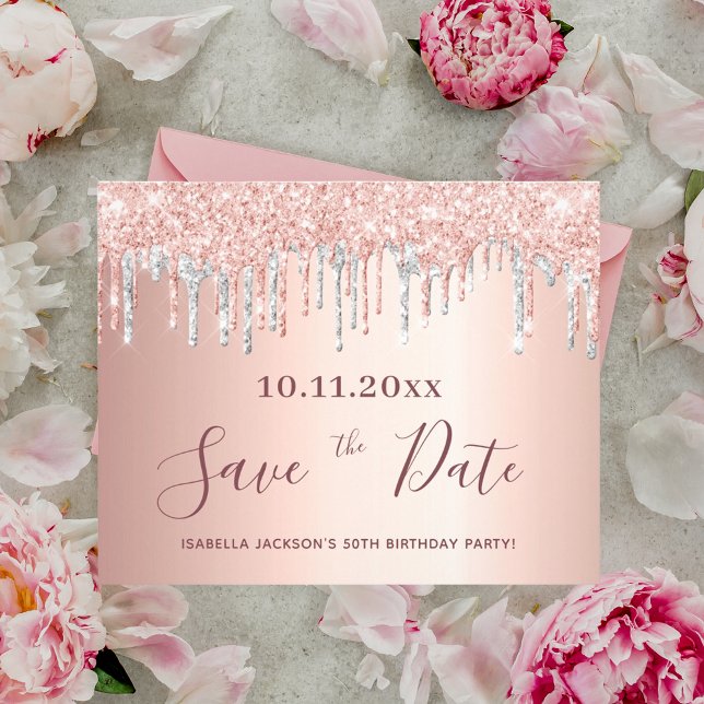 Birthday rose gold silver budget save the date flyer (Creator Uploaded)