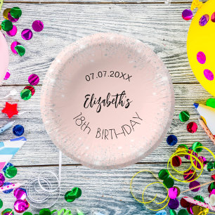 Birthday rose gold silver girl name paper plate