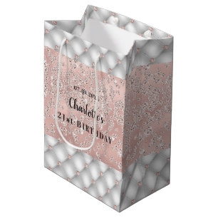 Birthday rose gold silver glitter custom luxury medium gift bag